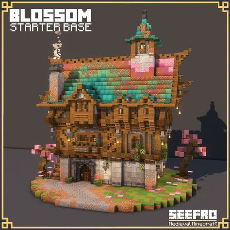 SeeFro (@seefro.live) • Instagram photos and videos Colourful Minecraft House, Cherry Blossom Minecraft, Magical Minecraft Builds, Greenhouse Vibes, Minecraft Pasta, Minecraft Magic, Minecraft Build Ideas, Fantasy Minecraft, Minecraft Starter House