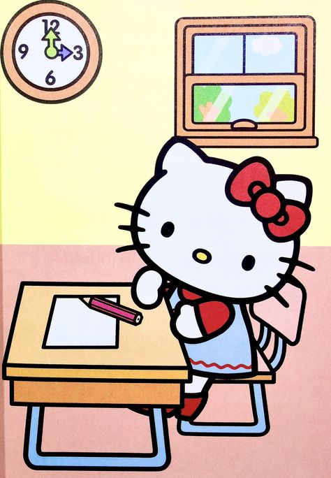 Hello Kitty / The New Friend Hello Kitty At School, Hello Kitty School Wallpaper, School Hello Kitty, Hello Kitty School, Childrens Book Cover, Hello Kitty Imagenes, Hello Kitty House, House Cartoon, Hello Kit