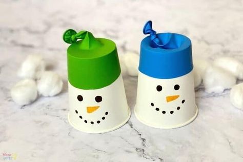 Snowman Snowball Shooter, Cotton Ball Launcher, Snowball Shooter Craft, Snowball Launcher Stem, Snow Eyfs, Snowman Shooters, Frosty The Snowman Crafts, Snowball Shooters, Marshmellow Shooter