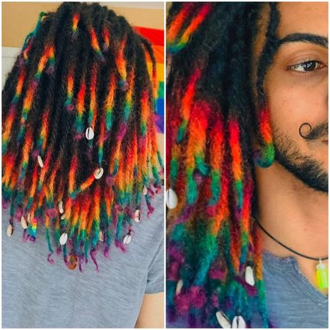 Dreadlocks Hair Color Ideas, Style For Dreads Black Women, Dreads With Dyed Tips, Locs With Purple Tips, Rainbow Locs Black Women, Multicolored Locs, Dyed Tips Locs, Dread Dye Ideas, Multi Colored Locs