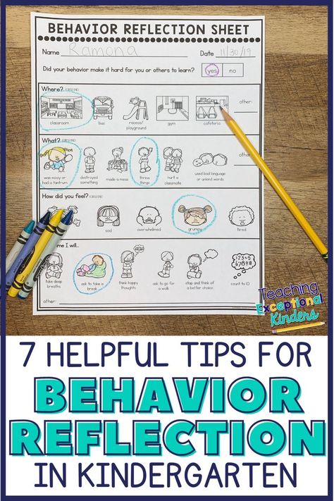 A completed behavior reflection sheet with pictures Classroom Discipline Ideas Preschool, Special Needs Behavior Chart, Behavior Interventions For Kindergarten, Behavior Goals For Kindergarten, Think Sheets For Behavior Kindergarten, Kindergarten Behavior Plan, Kindergarten Class Management Ideas, Self Monitoring Behavior Chart, Kindergarten Consequences