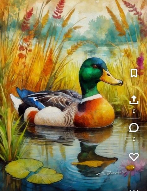 Paintings Of Ducks, Duck Scenery Drawing, Ducks Painting Acrylic, Duckling Painting Acrylic, Learn Oil Painting, Bird Pencil Drawing, Duck In Pond Painting, Bird Painting Acrylic, Watercolor Paintings Nature