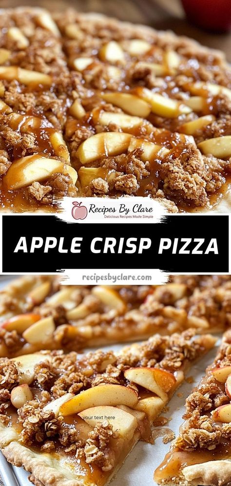 Transform your dessert game with this Apple Crisp Pizza. This unique treat combines the flavors of a classic apple crisp with the fun of a pizza, featuring a buttery oat topping and a drizzle of sweet glaze over tender baked apples. Key Ingredients: 1/2 cup old-fashioned oats 1/4 cup brown sugar 1/4 cup cold butter, cubed 1/4 tsp ground cinnamon Sliced Apple Dessert Recipes, Apple Pizza Recipe, Pizza With Apples, Apple Pizza Dessert Easy, Apple Cinnamon Pizza, Recipes Using Honey Crisp Apples, Cinnamon Dessert Pizza, Apple Pizza Dessert, Granny Smith Apples Recipes