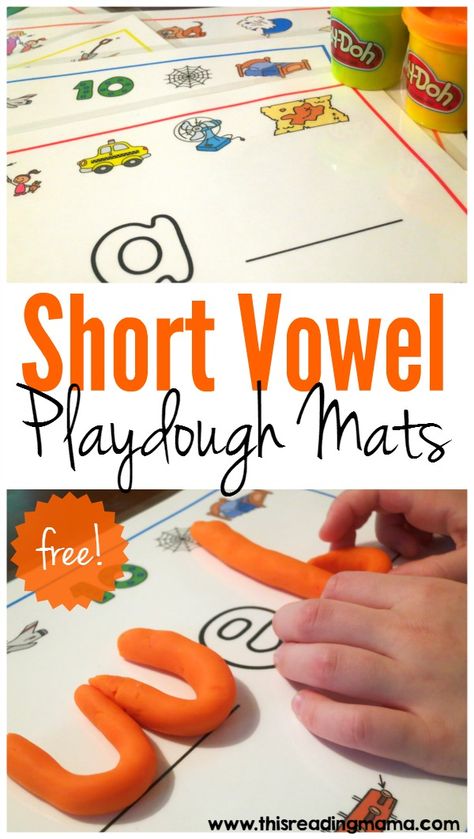 FREE Short Vowel Playdough Mats {CVC Words} with Student Recording Sheets | This Reading Mama Short Vowel Activities, Ending Sounds, Vowel Activities, Short Vowel Sounds, Playdough Mats, Kindergarten Centers, Spelling Activities, Phonics Kindergarten, Literacy Stations