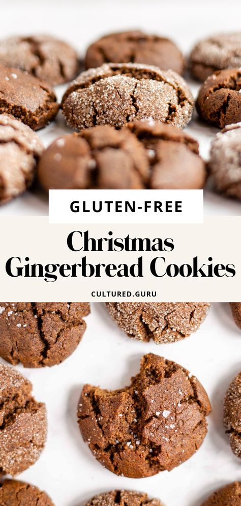 These Gluten-Free Ginger Molasses Cookies are the easiest holiday cookies you'll bake this year. They have a gingerbread flavor with a soft and gooey cookie texture. You can prep this gluten-free cookie dough in just 10 minutes! Paleo Gingerbread Cookies, Sourdough Cookies, Cookie Texture, Paleo Gingerbread, Gluten Free Gingerbread Cookies, Paleo Easy, Best Gluten Free Desserts, Ginger Molasses, Gluten Free Gingerbread