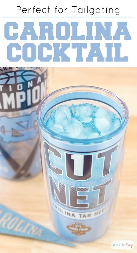 Show your team colors and celebrate the N.C. Tar Heels with two tasty Carolina blue cocktails, plus a nonalcoholic blue punch recipe. The Carolina Blue Belle features peach and citrus flavors. The easy blue punch is fruity and great for a crowd. Serve it spiked or not. #sponsored Blue Party Punches, Raspberry Lemonade Vodka, Blue Alcoholic Drinks, Whiskey And Ginger Ale, Blue Punch Recipe, Raspberry Drink, Hawaiian Cocktails, Blue Punch, Peach Vodka