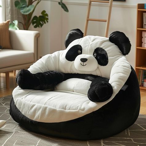 Introducing the 🐼 lounge chair : Imagine sinking into the cozy embrace of a panda-inspired lounge chair, where plush faux fur envelops you in comfort reminiscent of a panda’s soft fur. The chair’s design, with its black and white exterior echoing the iconic colors of a panda, creates a whimsical yet sophisticated focal point in any room. With its curved backrest mimicking the gentle curve of a panda’s back, this lounge chair invites relaxation and tranquility. Conceptual AI Art Follow @eco... Panda Room, Black And White Exterior, Panda Stuff, Panda Items, Panda Pillow, Sofa Bed Wooden, Panda Gifts, Panda Art, Cute Panda Wallpaper