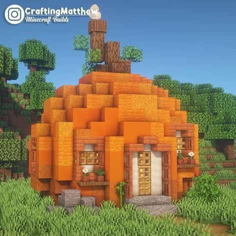 Minecraft Pumpkin House Tutorial, Goblin Core Minecraft Builds, Minecraft Dog House Ideas Big, Cute Little Minecraft Builds, Pumpkin Farm Minecraft, Minecraft Builds Easy, Minecraft Kale, Minecraft Hus, Minecraft Pumpkin