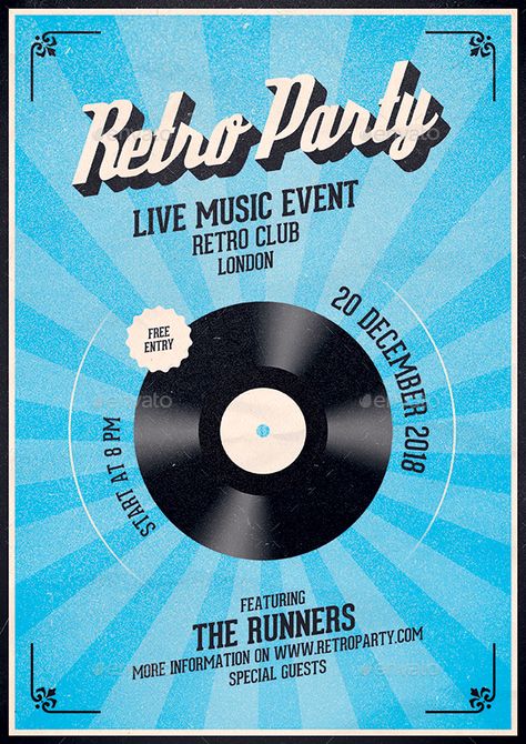 Retro Flyer / Poster Template PSD - Customizable and Editable Sound Typography, Festival Typography, Rock Music Festival, Ornament Party, Concert Flyer, Music Festival Poster, Brochure Design Inspiration, Flyer And Poster Design, Flyer Poster