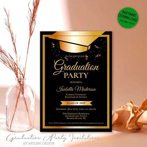 Graduation Glitz: Custom Black Gold Glitter Invites. Make your graduation party invitations pop with our exclusive Custom Black Gold Glitter Graduation Party Invitation! Personalize the design with your details and impress your friends and family. Click the link to customize and buy now - the perfect party starts here! Senior Announcements, Senior Graduation Announcements, Invitation Card Ideas, Graduation Invitation Cards, Graduation Announcement Template, Graduation Party Invitations Templates, Graduation Announcement Cards, Graduation Invitations Template, Graduation Party Invitation