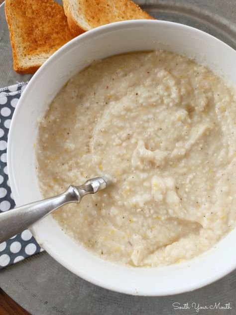 How to Cook Grits Like A Southerner – A simple recipe for the best way to cook tender, creamy stone-ground or hominy grits from a Southern cook who knows good grits. Stone Ground Grits Recipe, Hominy Grits, Malt O Meal, Grits Breakfast, Southern Style Cooking, Quick Grits, Instant Grits, Stone Ground Grits, How To Cook Grits