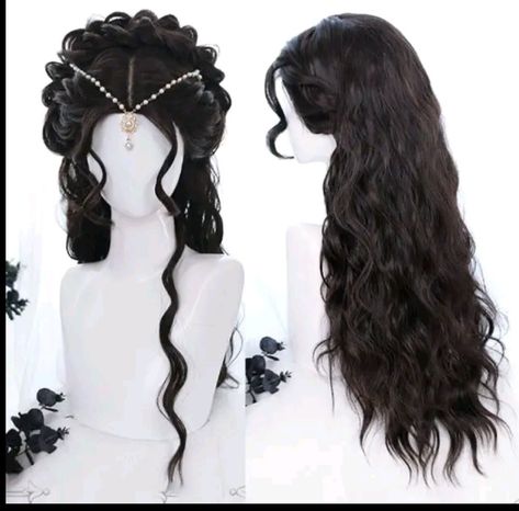 Gothic Bridal Hairstyles, Intricate Black Hairstyles, Fancy Black Hairstyles, Classy Black Hairstyles, Long Wavy Wedding Hair, Hair Band Wig, Long Wavy Curly Hair, Royal Hairstyles, Royal Hair