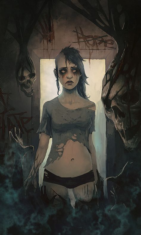 Hope, Peter Ortiz on ArtStation at https://www.artstation.com/artwork/AQ58W Horror Sleeve, Gothic Stuff, Art Vampire, Dark Things, Zombie Art, Horror Artwork, Zombie Girl, World Of Darkness, The Crow