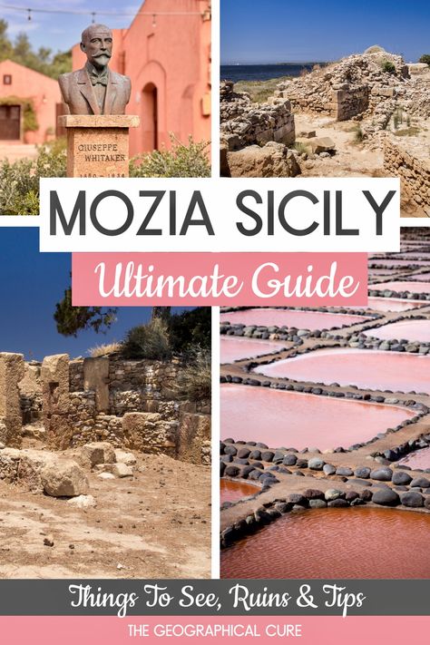 Pinterest pin for guide to Mozia Visit Sicily, Italian Lakes, Sicily Italy, Regions Of Italy, Travel Van, Countries To Visit, Culture Travel, City Travel, Europe Destinations