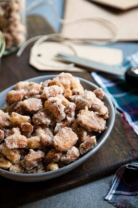 Sweeten up your life with this recipe for classic sugared nuts with pecans, peanuts, and walnuts. It comes together easily on the stove top with the tasty addition of sour cream! A perfect holiday snack, dessert, and DIY food gift for everyone on your Christmas list! Sugared Nuts Recipe, Candied Nuts Recipe, Candied Pecans Recipe, Diy Food Gifts, Walnut Recipes, Nut Recipes, Holiday Snacks, Pecan Recipes, Christmas Food Desserts