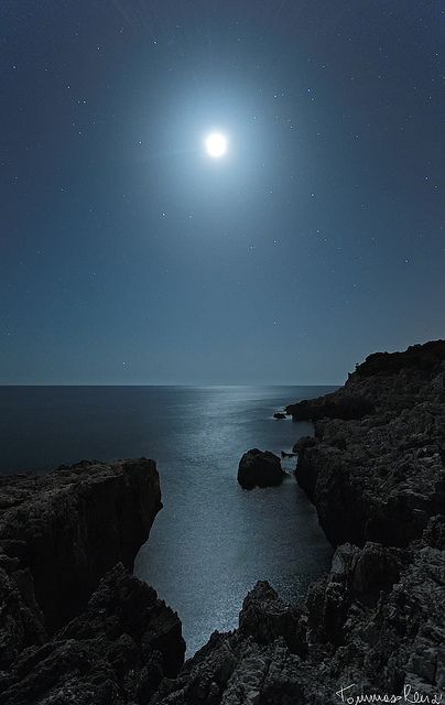 Moonlight Cliff.  beautiful full moon. I have been longing to just sit on an ocean cliff and gaze at the moon and stars. Ocean Cliff, Ocean At Night, Shoot The Moon, Moon Pictures, Beautiful Moon, Harvest Moon, Night Aesthetic, Blue Moon, Beautiful Photography