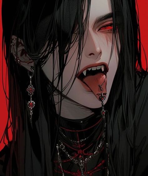 Vampire Boyfriend, Red Eyes, Black Hair, Red, Hair, Anime, Black, Art