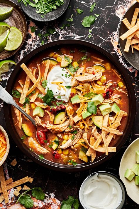 Easy Chicken Tortilla Soup | The Modern Proper Tortilla Soup Recipes, Easy Tortilla Soup, Easy Chicken Tortilla Soup, Chicken Chili Soup, Best Chicken Tortilla Soup, Tortilla Soup Easy, Rotisserie Chicken Soup, Recipes Using Rotisserie Chicken, Chicken Tortilla Soup Easy