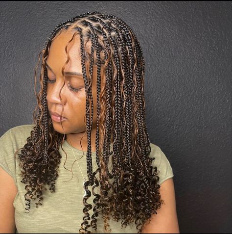 Bob Boho Knotless Braids, Knotless Bob Braids, Bob Knotless Box Braids, Bob Knotless Braids, Knotless Bob, Boho Bob, Knotless Braids Hairstyles, Boho Braided Hairstyles, Curly Hair Pieces