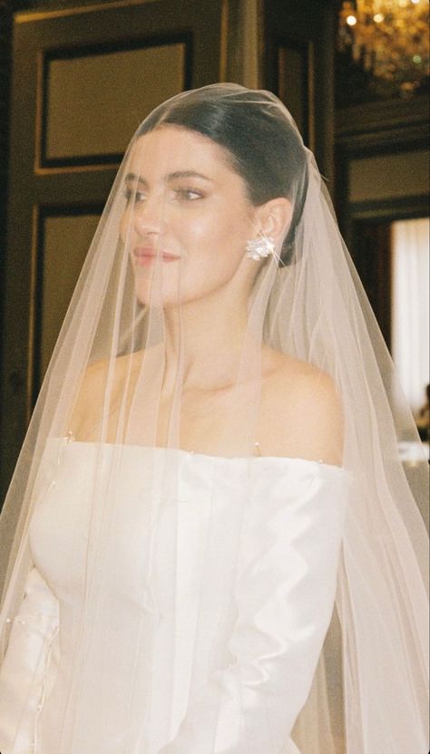 Traditional Wedding Dress With Veil, Veil Front Of Face, Very Big Wedding Dresses, Classic Wedding Veil, Wedding Veil With Crown, Wedding Veil Over Face, Wedding Veils With Hair Down, Wedding Ethereal, Vintage Wedding Veil