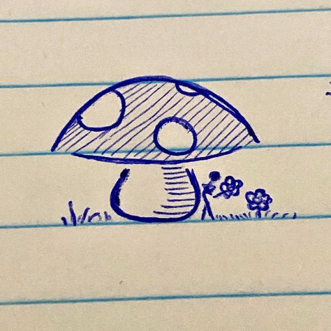 Sketches Book Aesthetic, Doodle Drawings Mushroom, Cute Things To Draw Easy Doodles Flowers, Cute Doodles Mushroom, How To Draw A Cute Mushroom, Sketch Book Ideas Aesthetic Mushroom, Mini Drawings Mushroom, Easy Drawing Mushroom, Easy Drawing Of Flowers