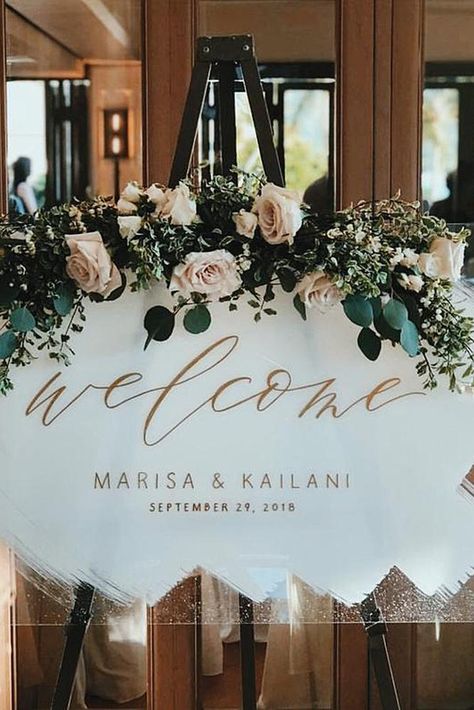 Best Wedding Signs Ideas In 2020 You'll Love | Wedding Forward Acrylic Welcome Sign, Acrylic Wedding Sign, Flowers And Greenery, Acrylic Wedding, Wedding Welcome Signs, Wedding Guide, Wedding Cake Designs, Wedding Signage, Rustic Wedding Decor