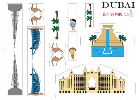 Dubai City Travel Play Set Projects School, Travel Book Diy, City Theme, Paper Play, Papercraft Printable, Snoopy Wallpaper, School Holiday, Burj Al Arab, Theme Activity