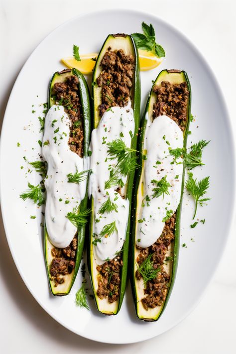 Unveiling the Savory Delights of Syrian Stuffed Zucchini (Kousa Mahshi) with Yogurt Sauce Recipe Kousa Mahshi Recipe, Mahshi Recipe, Kousa Mahshi, Yogurt Sauce Recipe, Middle Eastern Cuisine, Syrian Food, Stuffed Zucchini, Ground Lamb, Eastern Cuisine