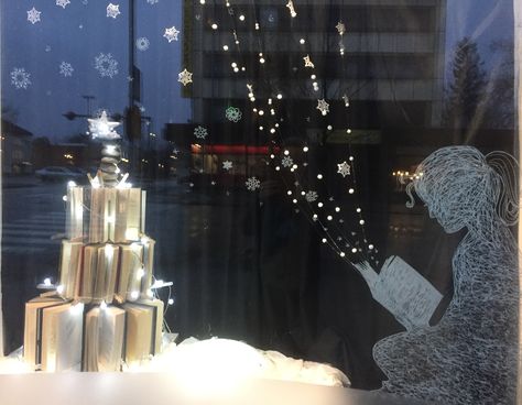 #bookstore #window #display #christmas #arttown #taidekaupunki Bookshop Christmas Window, Christmas Bookstore Window Display, Bookstore Window, Window Display Christmas, Bookstore Ideas, Book Displays, Winter Window, Christmas Window Decorations, Window Ideas