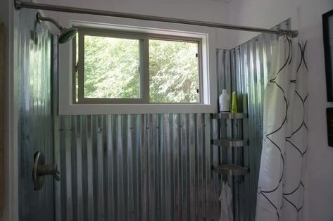 Corrugated Shower Walls, Metal Shower Walls Corrugated Tin, Corrugated Metal Shower Walls, Corrugated Metal Bathroom, Galvanized Shower Walls, Metal Shower Walls, Tin Shower Walls, Corrugated Metal Shower, Galvanized Tin Walls