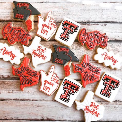 Texas Tech Party Ideas, Texas Tech Graduation Party Decorations, Texas Tech Cakes Graduation, Texas Tech Grooms Cake, Texas Tech Cookies Decorated, Texas Tech Graduation Cakes, Texas Tech Party, Texas Tech Cookies, Texas Tech Graduation Party