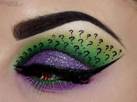 Riddler Makeup, Joker Costume Girl, Riddler Costume, Comic Book Makeup, The Riddler, Skeleton Makeup, Halloween Eye Makeup, Halloween Eyes, Creative Eye Makeup