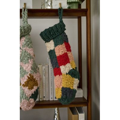 The Holiday Aisle® | The Holiday Aisle® Cottage Stocking green/orange/Red 19.0 x 7.0 in, Natural Fibres | AEDE3840 | Wayfair Canada Hype Decor, Green Stockings, Dimensional Wall Art, Knit Stockings, Cottage Christmas, Scandinavian Wall, Stocking Tree, Holiday Stockings, Christmas Knitting