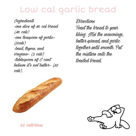 Low Cal Garlic Bread, L0w Cal Recipe, Ãnã Recipes, Lowcal Recipe, Lowcal Meals, Easy Low Cal Recipe, Low Cal Recipe, Zero Calorie Foods List, Overnight Oats Recipe Easy