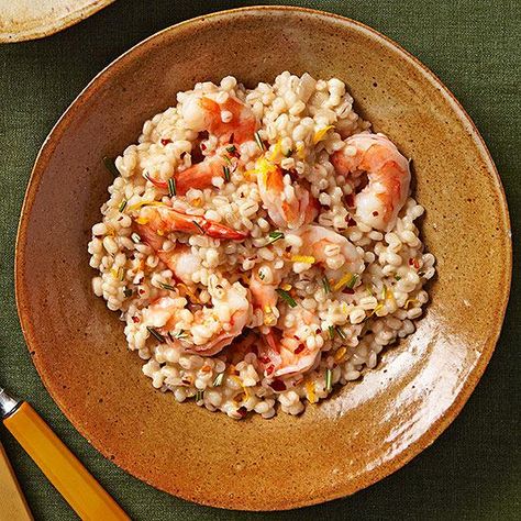 Barley Risotto with Shrimp Risotto With Shrimp, Shrimp Butter, Pearled Barley, Shrimp Risotto, Barley Risotto, Rachel Ray, Pepper Salt, Cooking Seafood, Main Dish Salads