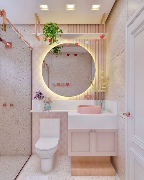 Little Bathroom Design, Studio Rosa, Rose Gold Bathroom, Bathroom Interior Design Luxury, Small Downstairs Toilet, Teen Bathrooms, Bathroom Pink, Pink Bathroom Decor, Girl Bathrooms