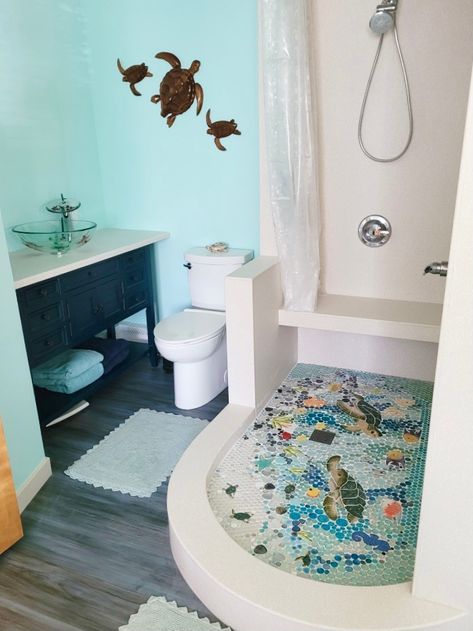 Water Themed Bathroom, Ocean Bathroom Aesthetic, Paint Aesthetic Wallpaper, Mozaik Bathroom, Spring Aesthetic Room, Mosaic Bathroom Ideas, Beachy Bathroom Coastal Style, Aesthetic Dark Bedroom, Pfp Book