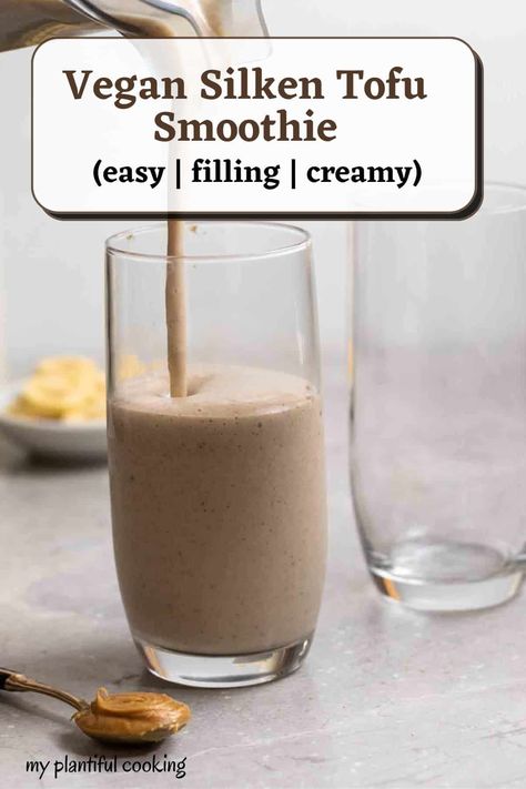 This silken tofu smoothie is creamy, rich, and incredibly delicious! A high-protein plant-based breakfast that will keep you full and satisfied. It is easy to put together and is ready in 5 minutes! Silken Tofu Smoothie, Tofu Smoothie, Silken Tofu Recipes, Tofu Recipes Easy, Tofu Dishes, Silken Tofu, Mango Chunks, Plant Based Breakfast, Baked Tofu