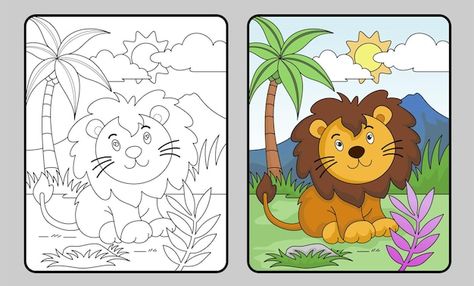 Lion coloring book or page educational f... | Premium Vector #Freepik #vector #cartoon-art #cartoon-illustration #color-book #cute-illustration Lion Coloring, Drawing Books For Kids, Drawing Classes For Kids, Lion Coloring Pages, Coloring Books For Kids, Oil Pastel Colours, Lion Drawing, Coloring Calendar, Coloring Sheets For Kids