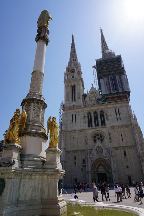 Zagreb Cathedral and the Holy Mary Monument Zagreb Cathedral, Delayed Flight, Holy Mary, Zagreb, Notre Dame, One Day, Monument, Flight, Travel Photography