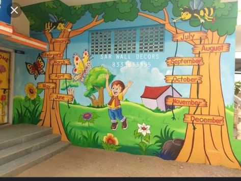 latest kids wall art in school ideas School Building Elevation, Wall Painting Art Ideas, 3d Wall Painting Art Ideas, Art Ideas Cartoon, Classroom Murals, Art In School, Design Wall Painting, Classroom Walls Paint, School Hallway Decorations