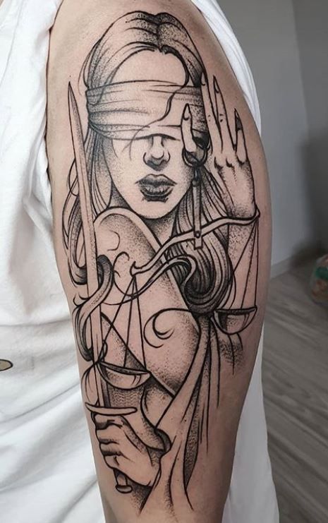 Libra Portrait Tattoo, Lady Libra Tattoo, Libra Sleeve Tattoos For Women, Libra Leg Tattoo, Libra Woman Tattoo, Tattoos Of Women Bodies, Libra Tattoos For Women, Libra Back Tattoo, Lady Justice Tattoo Design