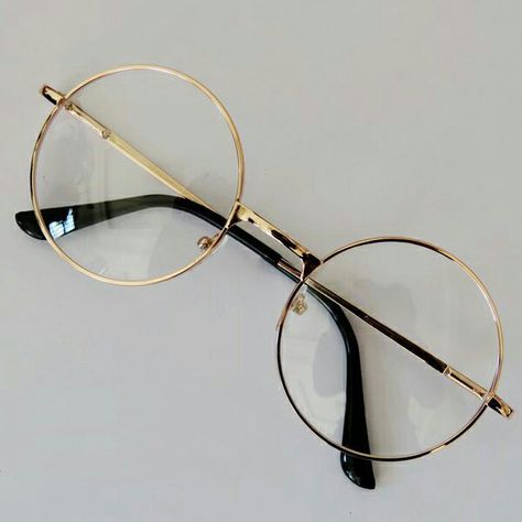 Clear Glasses Frames Women, Golden Glasses, Circle Glasses, Clear Glasses Frames, Clear Lens Glasses, Harry Potter Style, Lenses Eye, Frame Eyeglasses, Retro Glasses