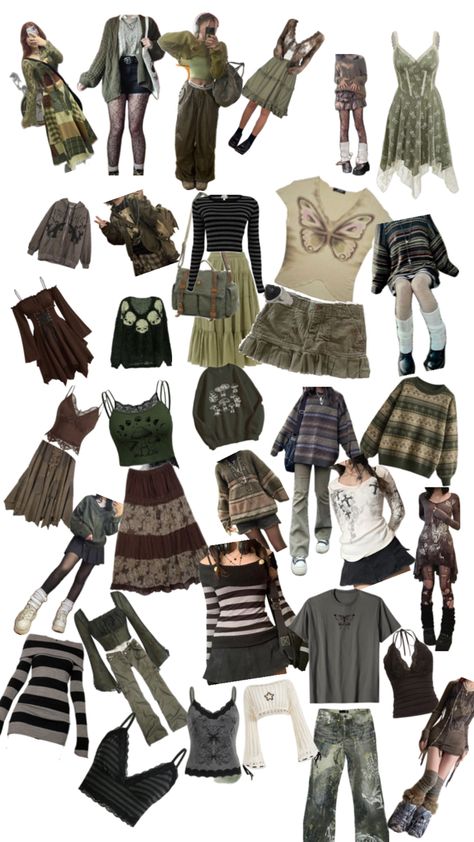 Fairycore Grunge Outfit Ideas, Earthy Core Outfits, 2005 Aesthetic Outfit, Clothing Genres, Fairygrunge Outfits, Crowcore Outfit, Forest Aesthetic Outfit, Fairy Core Style, Goblincore Fashion