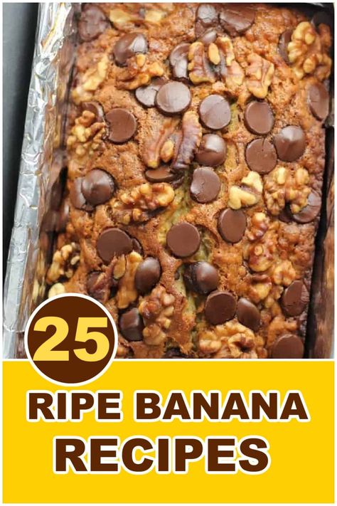 Hooray!  We have 25 Delicious Ripe Banana Recipes to go bananas over in our latest roundup!  Ripe bananas are one of the most popular ingredients to use in recipes when your bananas are getting brown and you need to use them up, so they don’t go to waste! How To Use Up Ripe Bananas, Ways To Eat Bananas, Recipes Using Ripe Bananas, Ripe Banana Recipes, Banana Cake Mix, Healthy Banana Recipes, Banana Recipes Easy, Banana Desserts, Banana Recipes Overripe