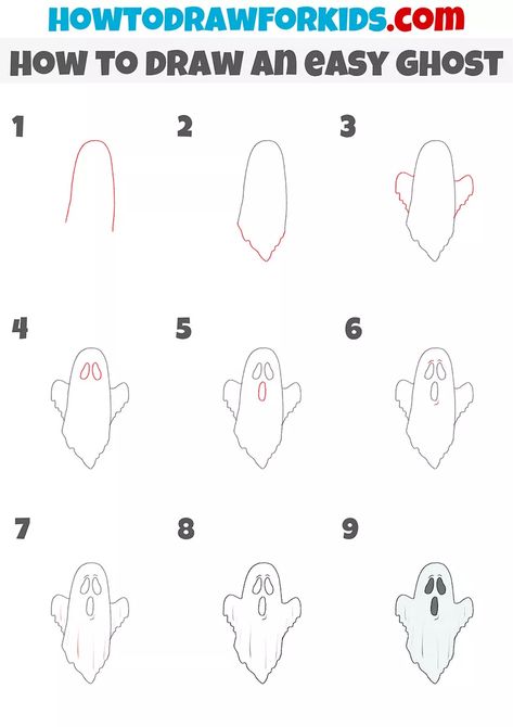 How to Draw an Easy Ghost - Easy Drawing Tutorial For Kids Halloween Painting Ideas On Canvas Easy Ghost, Simple Ghost Doodle, Easy Ghost Painting, Halloween Things To Draw, Draw A Ghost, Holiday Drawings, Procreate Practice, Ghost Tutorial, Easy Halloween Drawings