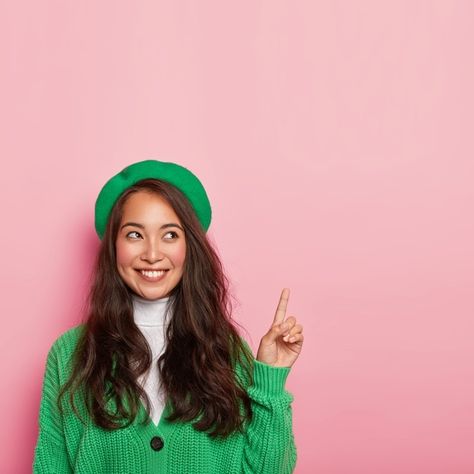 Backdrop Foto, Logo Laundry, Thinking Pose, Natural Dark Hair, Cheerful Expression, Long Pink Hair, Commercial Model, Green Lady, Corporate Women