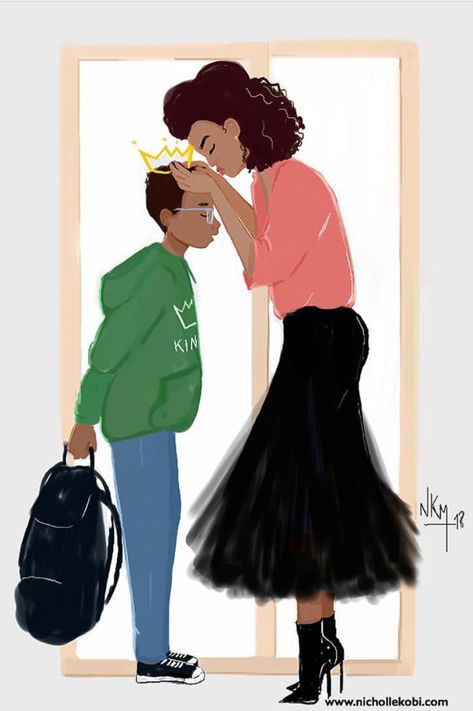 First day of school Black Mom And Son Drawing Art, Nicholle Kobi, Mom And Son, Prince Art, Tableau Art, Black Artwork, Black Love Art, Black Art Pictures, Dope Art