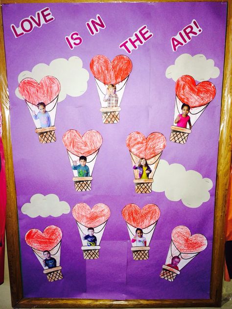 Love Is In The Air Bulletin Board, February Art, Creative Valentines Day Ideas, Valentine Bulletin Boards, Preschool Valentine, Parent Board, Valentines Day Bulletin Board, Kindergarten Valentines, Class Door