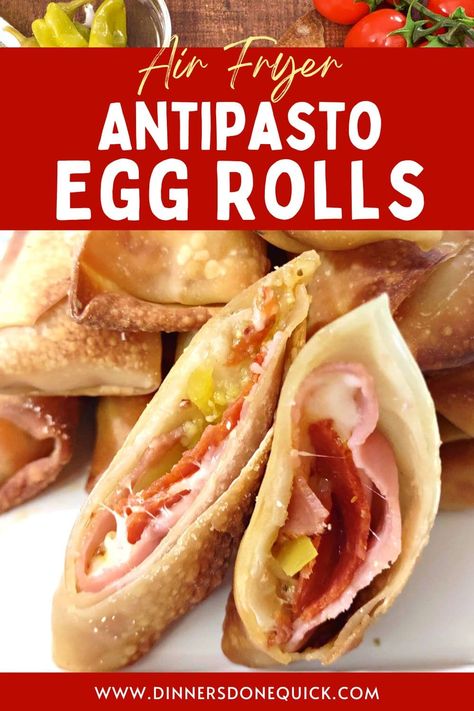 Upgrade your appetizer game with my delicious antipasto egg rolls made in the air fryer. Quick, easy, and loaded with Italian flavors, this recipe is a must-try for any foodie. Get the recipe now! #dinnersdonequick #antipastoeggrolls #antipastoeggrollsairfryer #eggrollsinairfryer #eggrolls #eggrollsrecipe #howtomakeeggrolls #homemadeeggrolls #eggrollseasy #airfryerrecipes #appetizers #appetizerideas #easygamedaysnacks #easyrecipes #Italianfood #Italianappetizers #foodie #yum #delicious Eggrolls Recipe Easy Air Fryer, Egg Rolls In Air Fryer, Easy Eggrolls Air Fryer, Italian Beef Egg Rolls Air Fryer, Homemade Egg Rolls In Air Fryer, Egg Rolls Recipe, Vegetarian Egg Rolls Air Fryer, Pizza Egg Rolls, Italian Eggs